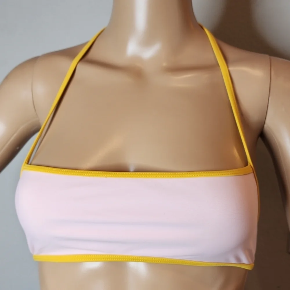 NWT Madewell x‎ OOKIOH Calabria Bandeau Bikini Top Pink Yellow Colorblock XS